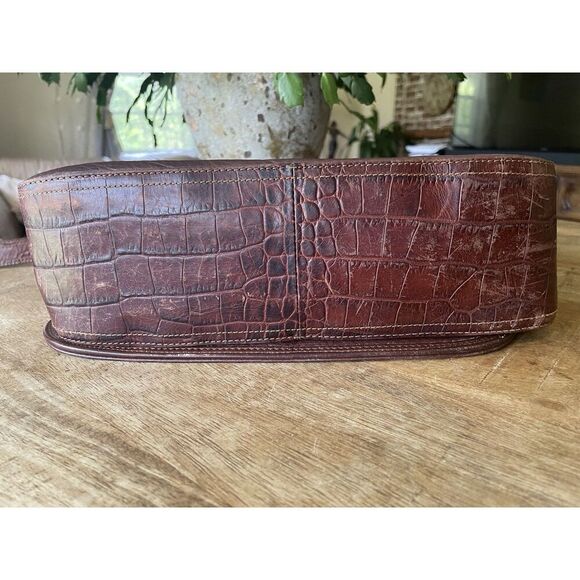 Oroton brown leather crossbody bag pebbled and croc embossed vintage Australia - Picture 14 of 15